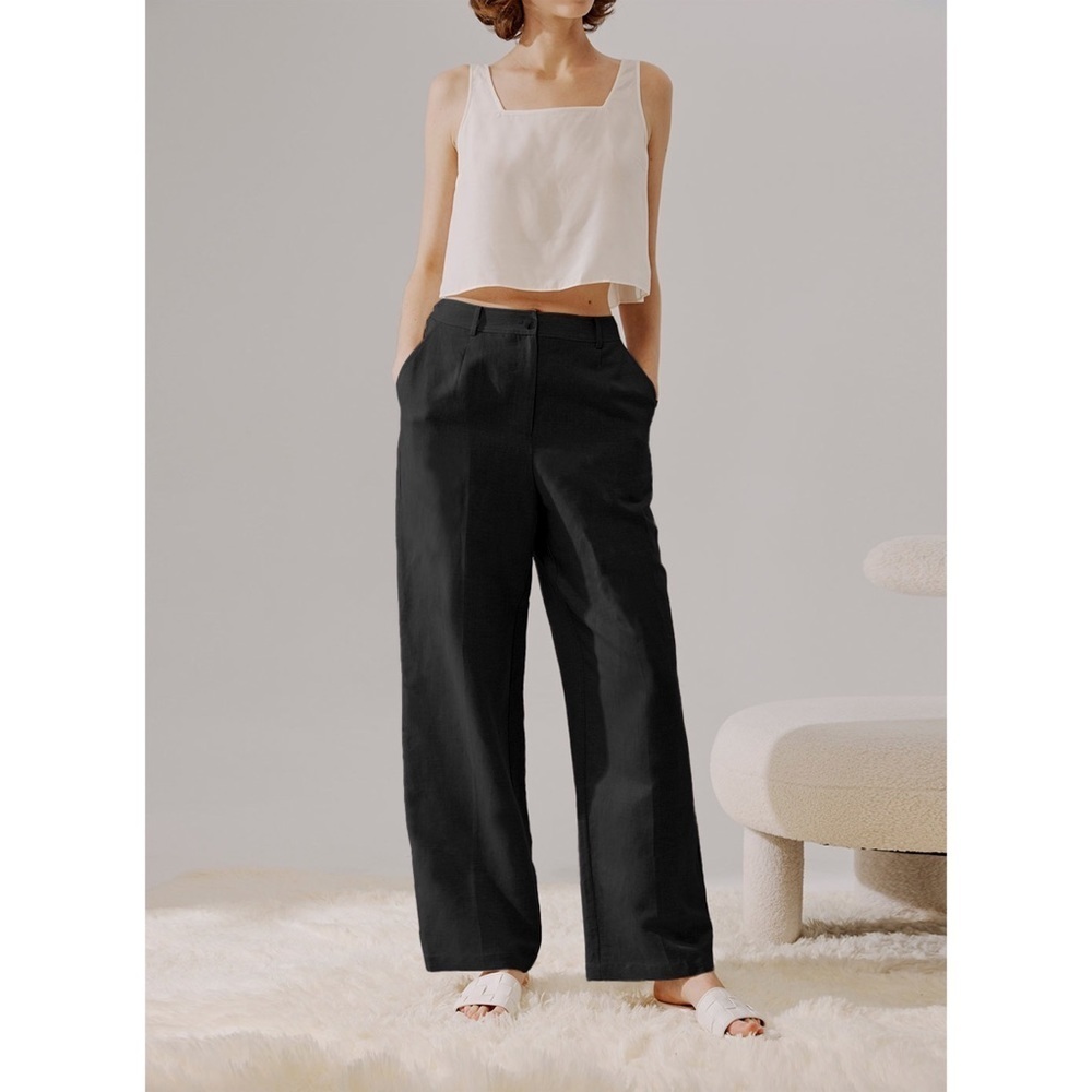 NAP Wide-Cut Linen Pants in Black NWT